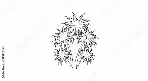 Black and white illustration of a cluster of palm trees on a white background