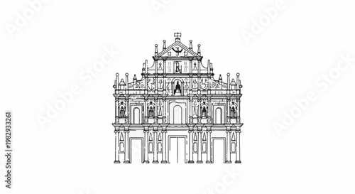 Ornate facade of an old building with many statues and arches