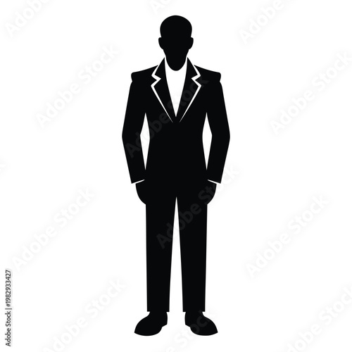 Standing Businessman Silhouette Black Vector Art