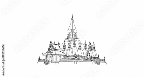Ornate multi-tiered pagoda structure with sharp spires and intricate details
