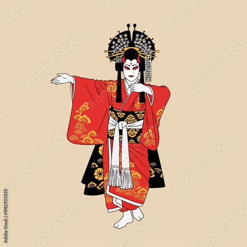 flat illustration of kabuki dance