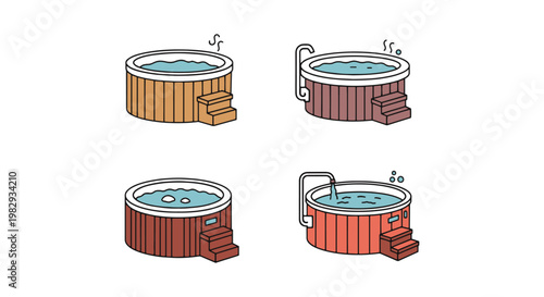 Hot Tub Line art vector set creative simple shapes
