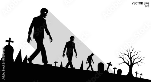 Zombie Silhouette Walking in Graveyard at Night