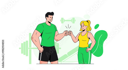 Fit Couple Fist Bumping in Gym, Celebrating Fitness Goals