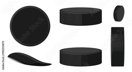 Hockey Puck Set: Multiple Angles and Views of Black Ice Hockey Disc