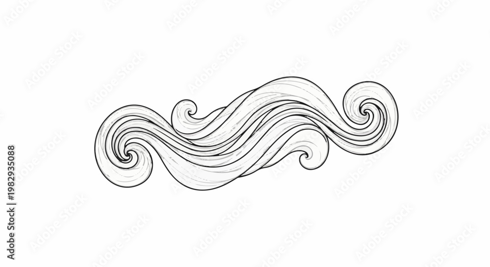 Fototapeta premium Stylized, flowing, linear, decorative wave pattern with swirls