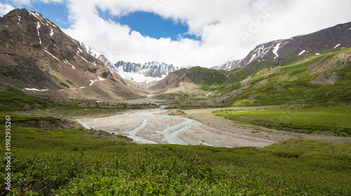 Landscape of glacier and a winding rivers