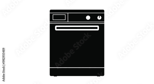 A simple black silhouette illustration of a modern kitchen range or oven