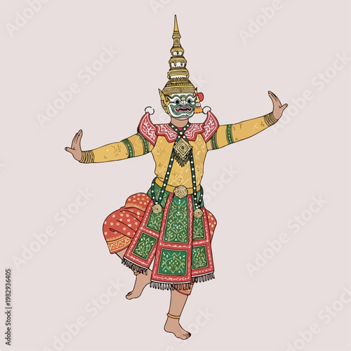 flat illustration of Khon dance