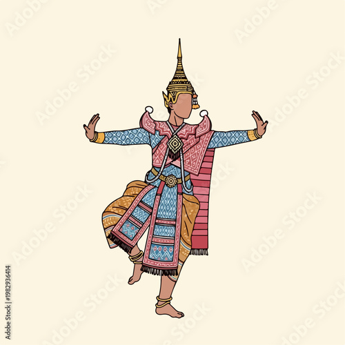 flat illustration of Khon dance