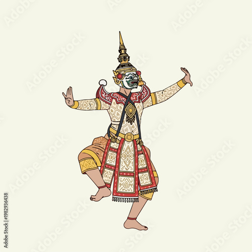 flat illustration of Khon dance