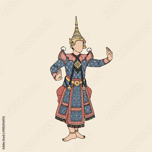 flat illustration of Khon dance