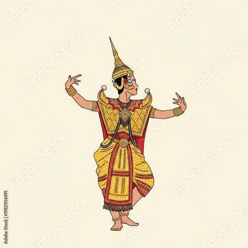 flat illustration of Khon dance