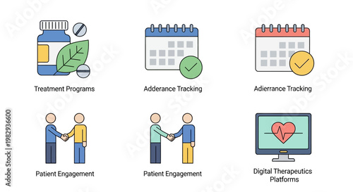 Healthcare Icons: Treatment, Adherence, Engagement, Digital Therapeutics