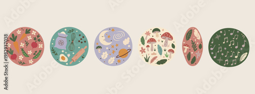 Celestial space moon and mushroom garden, mystical galaxy and nature dream illustration, spiritual fungi and universe exploration graphics, whimsical night sky and botanical vector, pastel magical for
