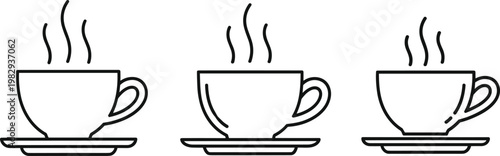 Set of hot coffee cup line icons with steam minimal outline vector illustration tea mug beverage symbols collection