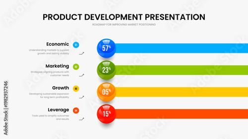 Minimal Launch Presentation Layout Vector Illustration. Enterprise Showcase Four Element Graph Slide Design. Project Profile 4 Option Chart Slideshow Template.
