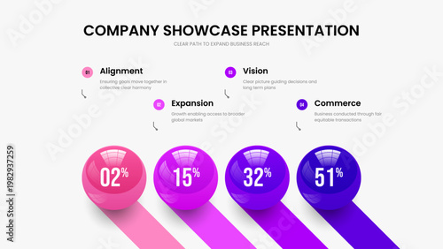 Marketing Growth 4 Element Infographic Frame Design. Minimalist Campaign Four Option Graph Slideshow Template. Corporate Overview Slide Layout Vector Illustration.