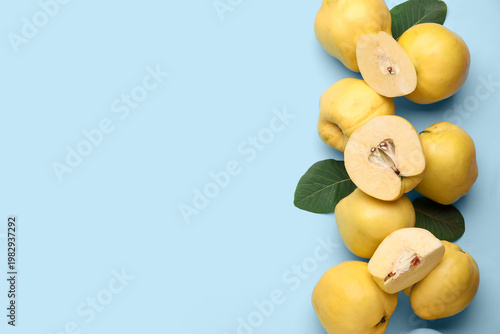 Sweet ripe quinces and leav...
