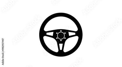 Black Steering Wheel Icon on White Background