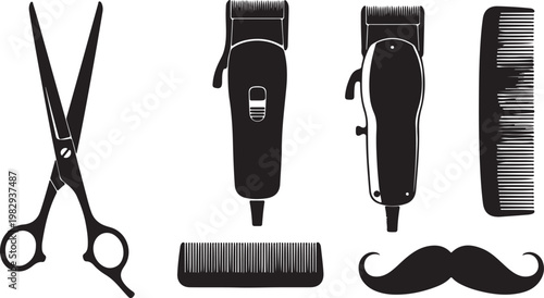 Variety of hair cutting scissors and tools for professional styling techniques