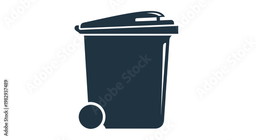 Dark Blue Silhouette of a Wheeled Trash Bin with Lid
