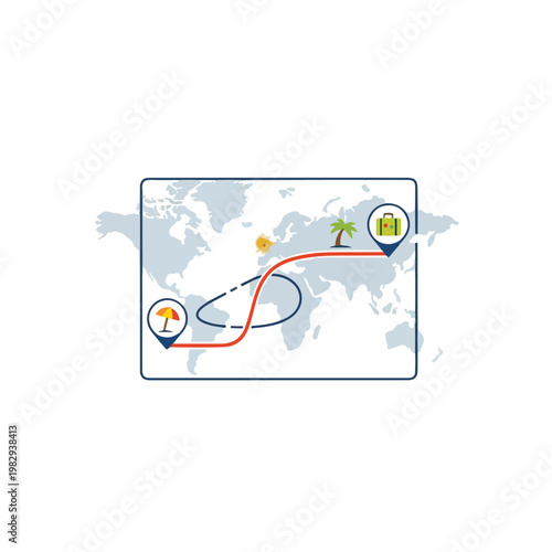 World Travel Route Map with Destinations