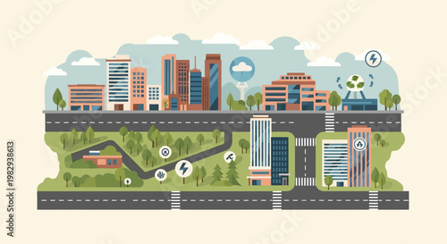 Smart City Eco-Friendly Urban Landscape with Renewable Energy and Green Technology