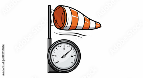 Windsock and compass indicate wind direction and speed