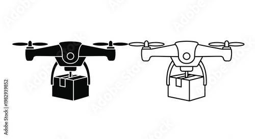 Two drone illustrations depict delivery services one solid and one outlined
