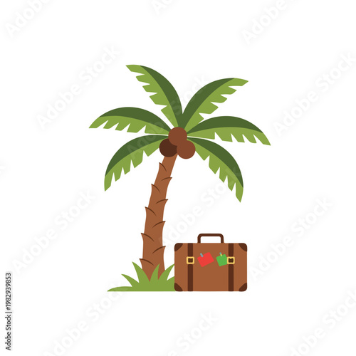 Palm Tree with Suitcase on Beach
