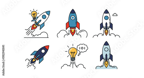 Idea Launch Rocket Line art clean abstract pattern vector