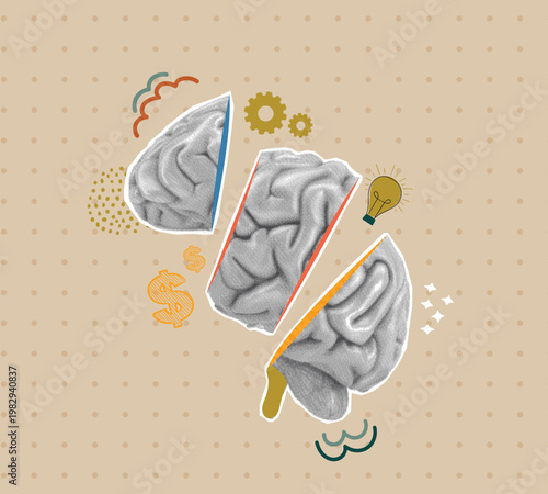 Modern art collage with brain theme full of inspiration and creative ideas.