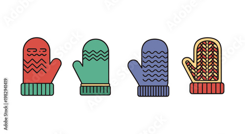 Knitted Mittens Line art creative abstract color design