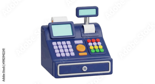 Vector illustration of 3d illustration of a blue toy cash register on a transparent background