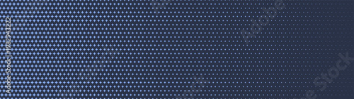 Panoramic abstract background in ultra wide 32:9 aspect ratio with navy blue twinkling stars halftone pattern and soft side fade. Subtle ultrawide design for UI, space themes and widescreen layouts