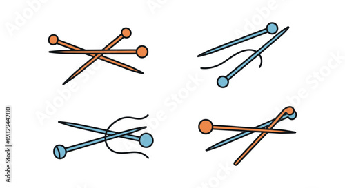 Knitting Needles Pair Line art modern abstract clean vector