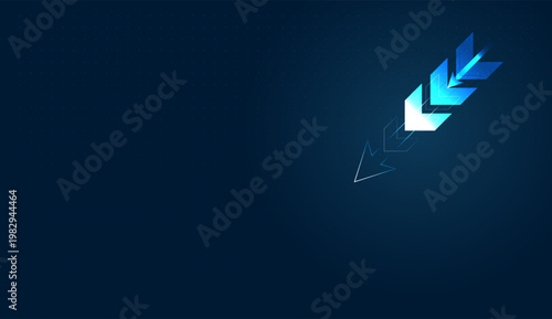 Digital blue arrows plunge diagonally, illustrating a sharp Down-turn in the modern business landscape. and The falling arrows act as a visual metaphor for a sudden economic decline