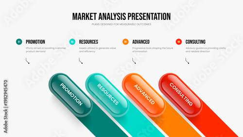 Project Portfolio Four Element Infographic Slideshow Layout. Advertising Development Frame Design Vector Illustration. Professional Forecast 4 Step Diagram Presentation Template.