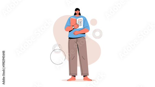 Woman Reading Book, Education Concept, Minimalist Illustration, Flat Design Style