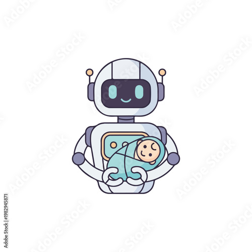 Robot holding baby in cradle