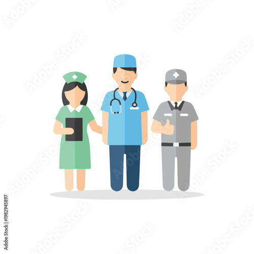 Medical team including nurse doctor and security officer