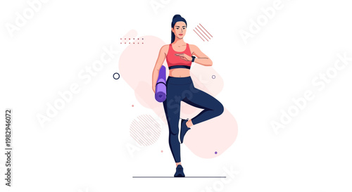 Woman in sportswear doing yoga pose with mat, healthy lifestyle and fitness concept
