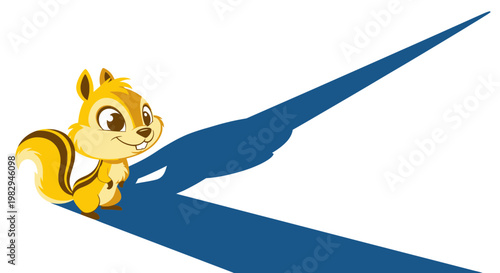 Cute cartoon chipmunk casting a long shadow, isolated on white background
