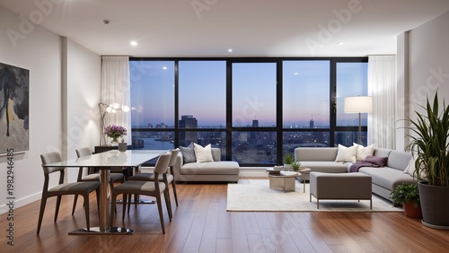 Modern Living Room with Panoramic City View