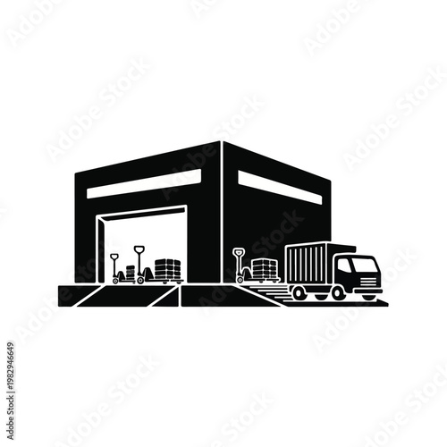 Warehouse Loading Dock with Forklifts and Truck