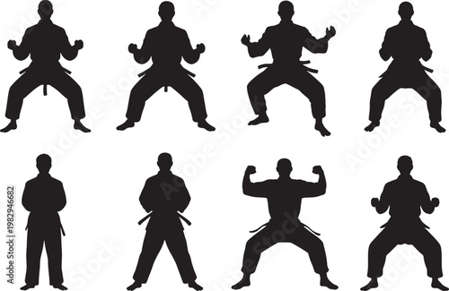 Martial arts silhouette icon set for design and illustration
