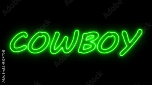 Flickering neon cowboy sign animated black background. neon cowboy text animation