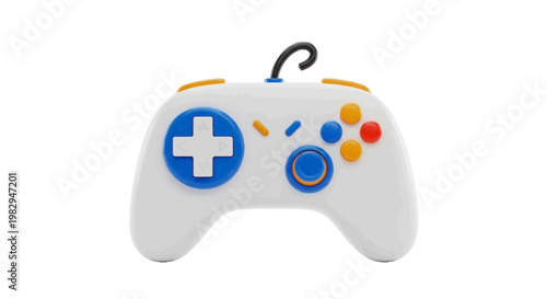 Vector illustration of modern white video game controller with colorful buttons on a transparent background