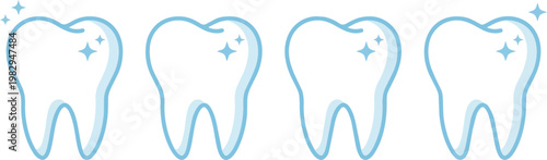 Four white teeth with blue outlines.